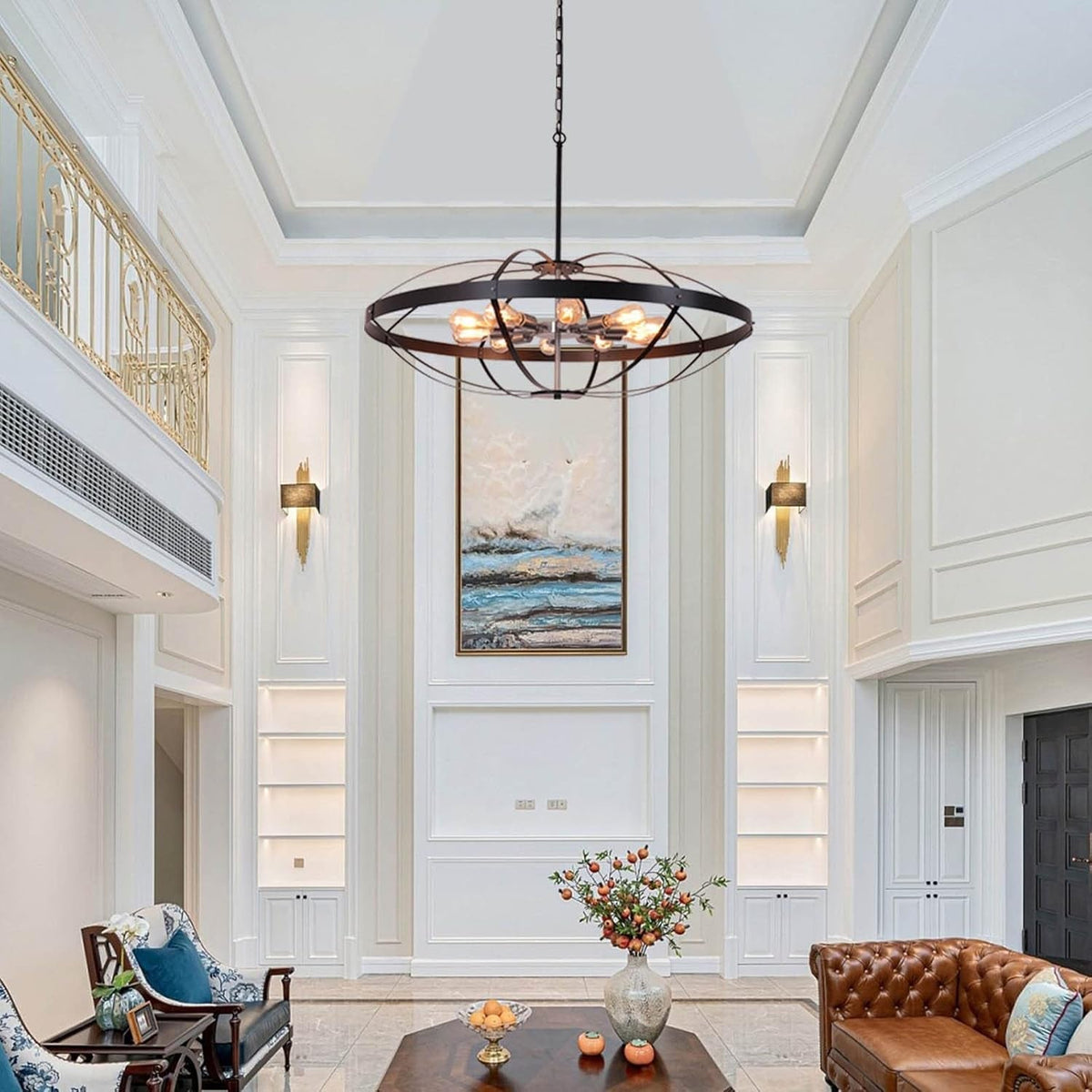 40" Farmhouse Chandelier for High Ceilings