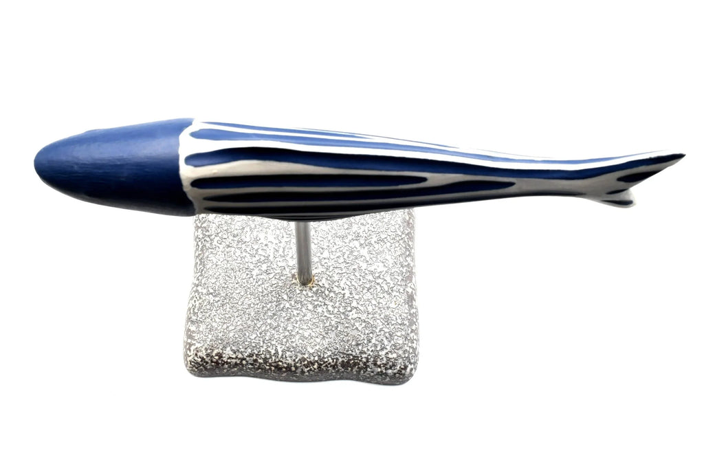 Coastal Drift Mini Porcelain Fish Sculpture on Metal Stand