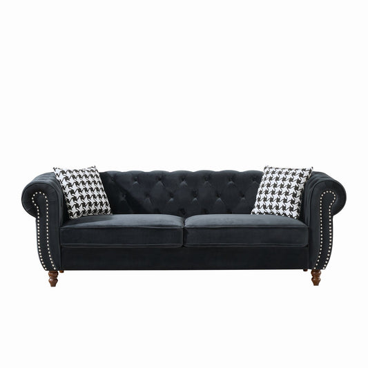 Chesterfield Upholstery Fabric Sofa With Roll Armrest & Nailhead