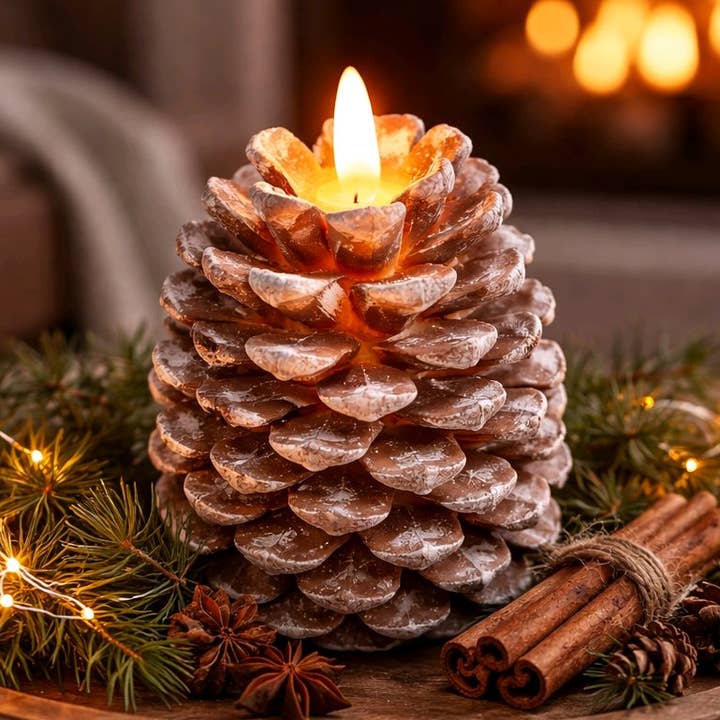 Pine Cone Moving Flame LED Candle 10.2 x 11.4 cm