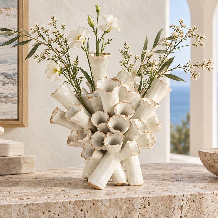 White Ocean Bloom Ceramic Vase