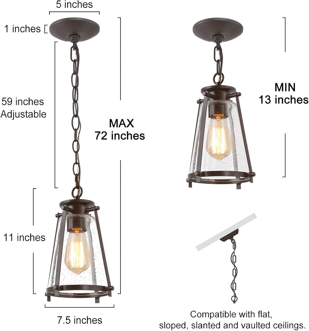 Farmhouse Pendant Lighting with Seeded Glass Shade