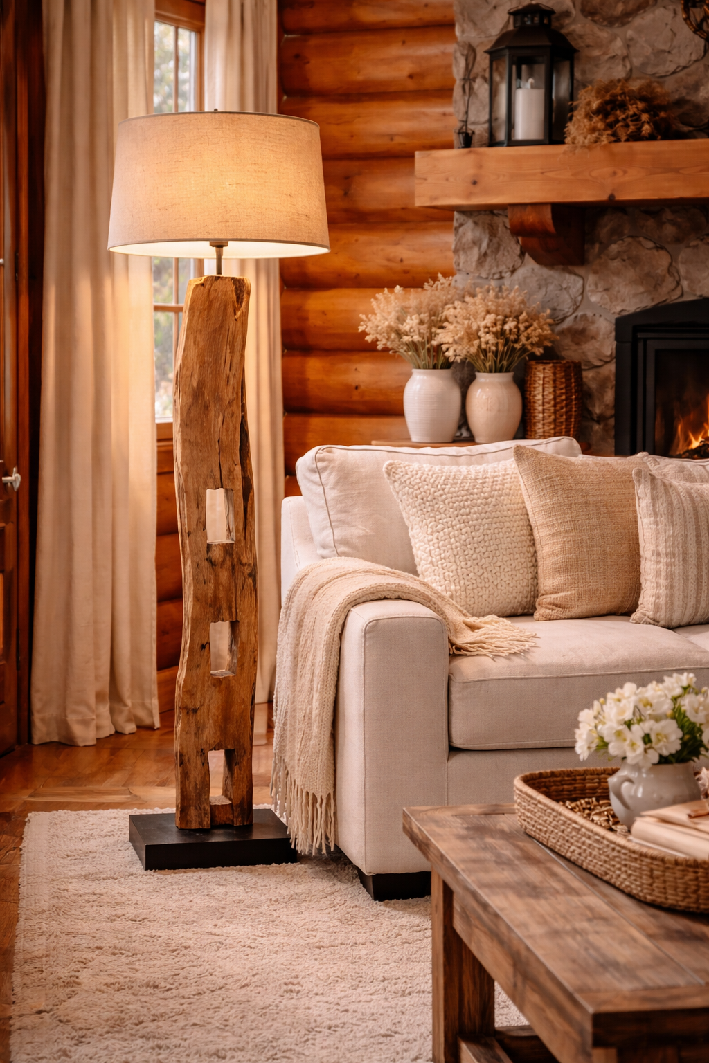 Rustic Reclaimed Teak Farm Post Floor Lamp