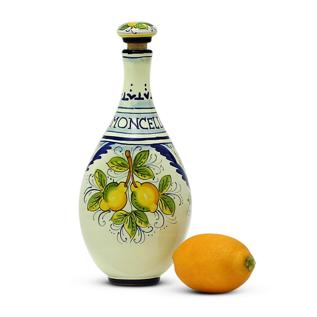 LIMONCELLO : Bouteille pour Limoncello avec bouchon design bleu (liqueur de Limoncello non incluse)