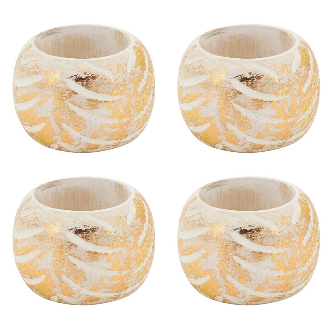 Distressed Foil Print Design Wood Napkin Rings
