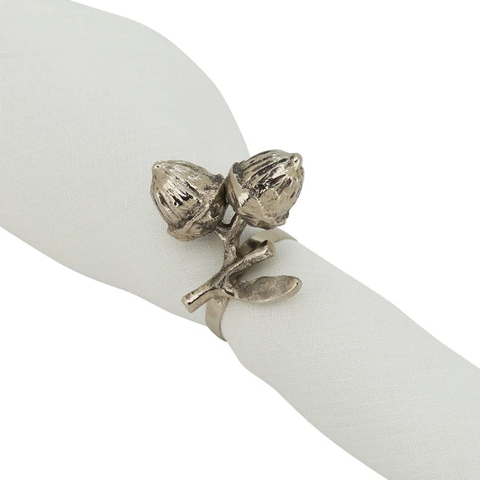Ronds de serviette en laiton Fennco Styles motif gland, ensemble de 4 - Porte-serviettes en métal argenté pour les fêtes, la décoration intérieure, la salle à manger, les banquets, les réunions de famille et les occasions spéciales