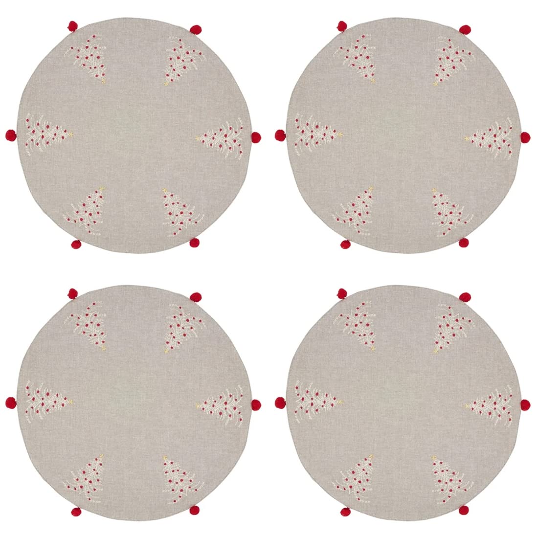 Embroidered Christmas Trees Design Placemats with Tassel 14" Round