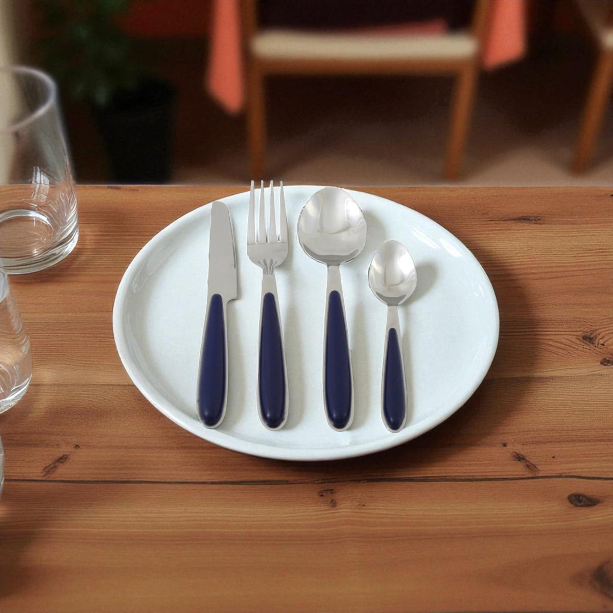 Flatware Set with Blue Handles
