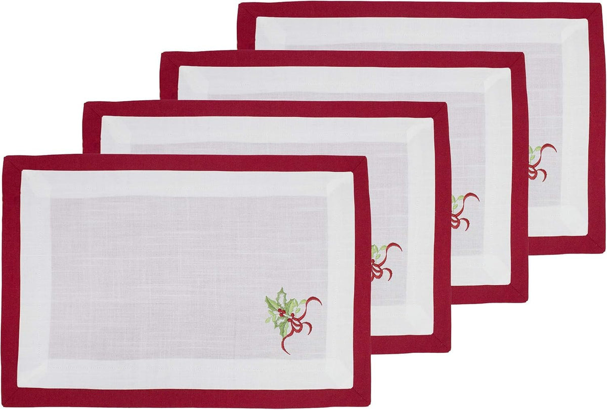 Embroidered Holly Christmas Tree Double-Layer Holiday Tablecloth
