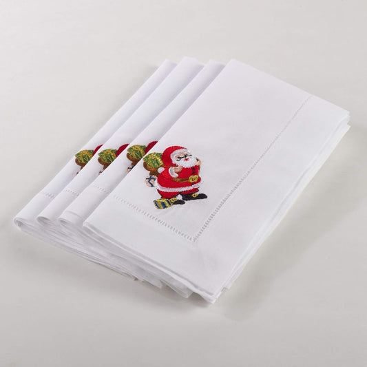 Serviettes de table de Noël en coton et lin, brodées et ajourées, motif Père Noël