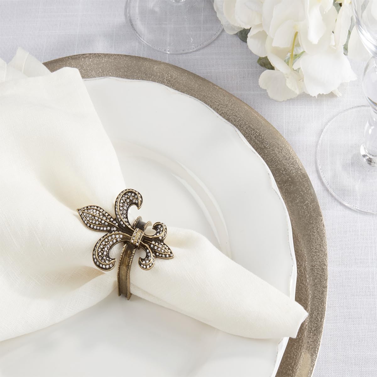 Bejeweled Fleur De Lis Metal Napkin Rings