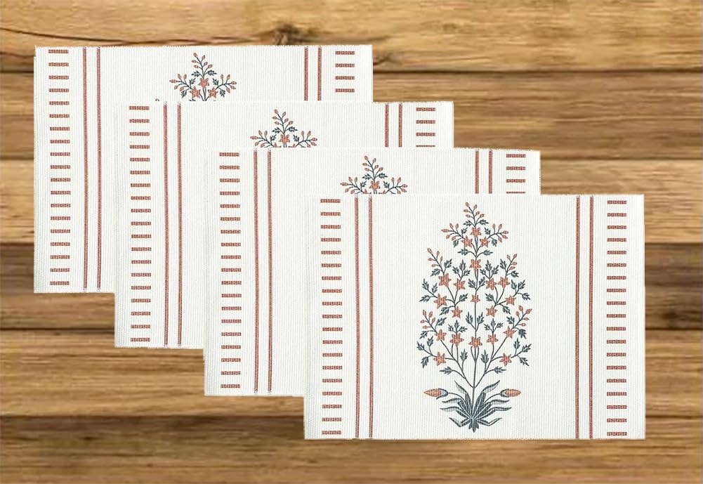 Botanical Floral Print Cotton Blend Woven Table Placemats