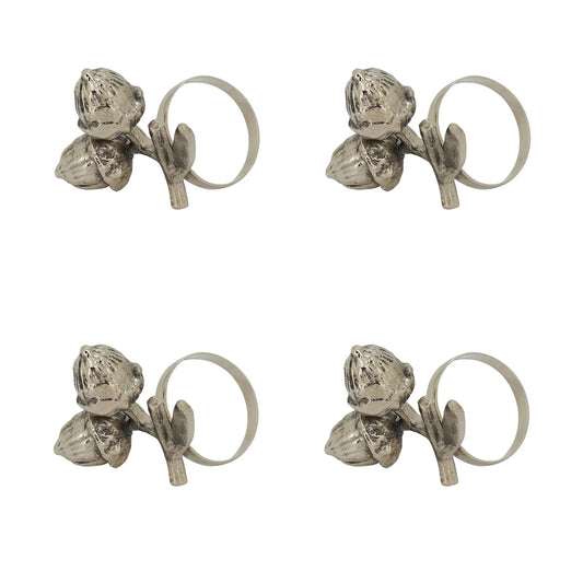 Ronds de serviette en laiton Fennco Styles motif gland, ensemble de 4 - Porte-serviettes en métal argenté pour les fêtes, la décoration intérieure, la salle à manger, les banquets, les réunions de famille et les occasions spéciales