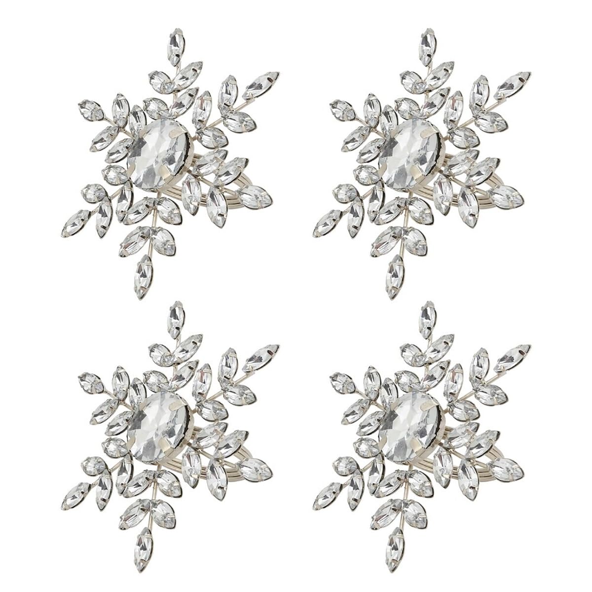 Fennco Styles Beaded Elegant Snowflake Napkin Rings, Set of 4 - Jeweled Holiday Napkin Holders for Home Décor, Christmas, Banquets, Weddings and Special Occasions
