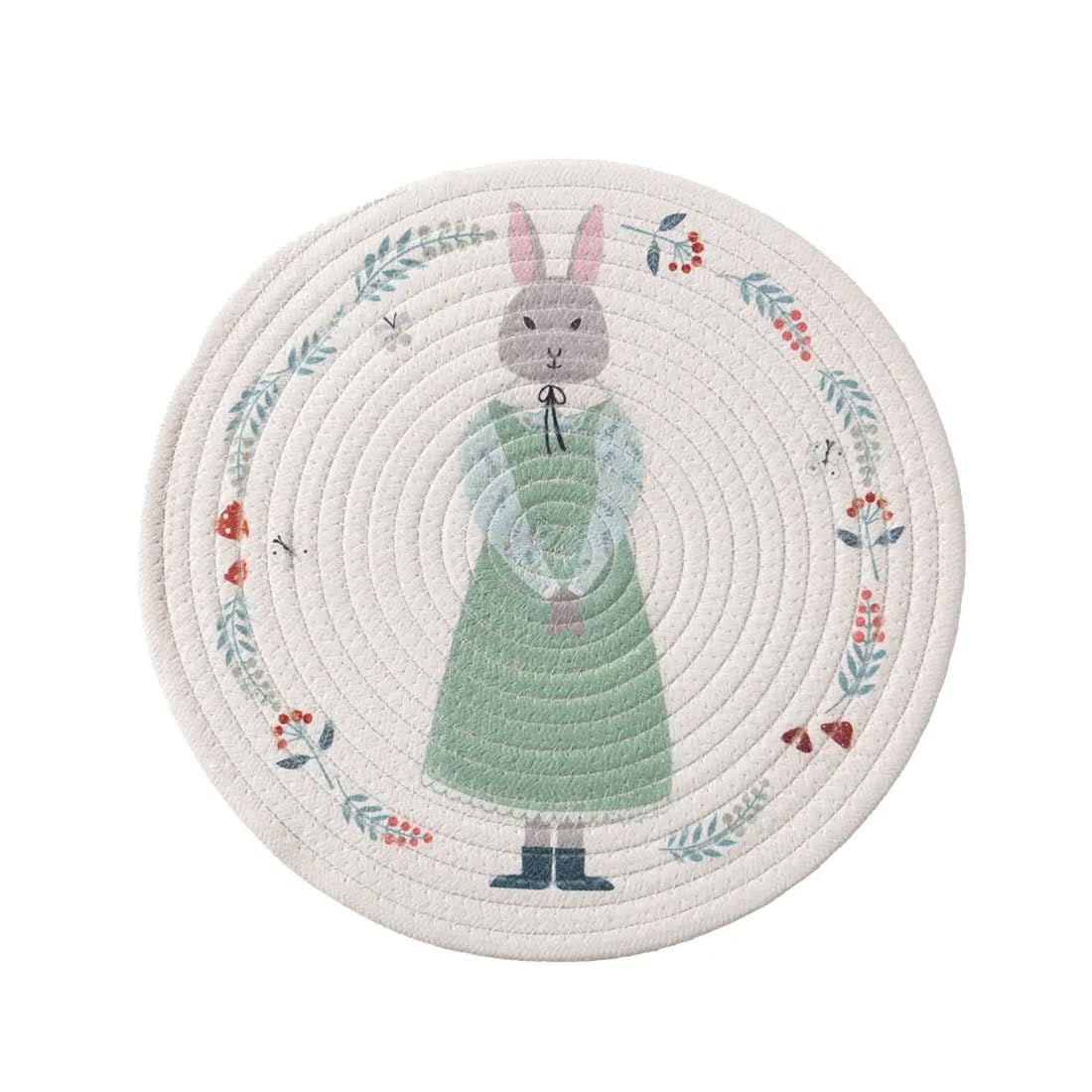 Rabbit & Botanical Print Cotton Blend Woven Placemats