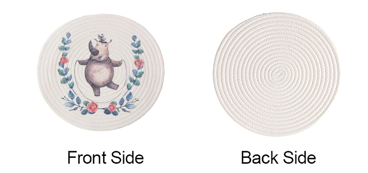Rabbit & Botanical Print Cotton Blend Woven Placemats