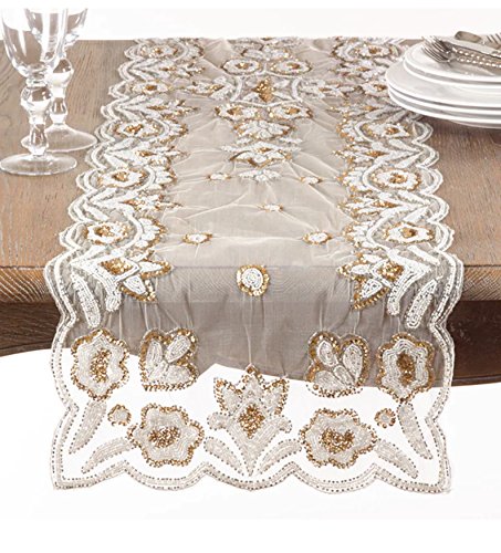 Fennco Styles Hand-Beaded Floral Table Runner - 16"x72" - 2 Colors