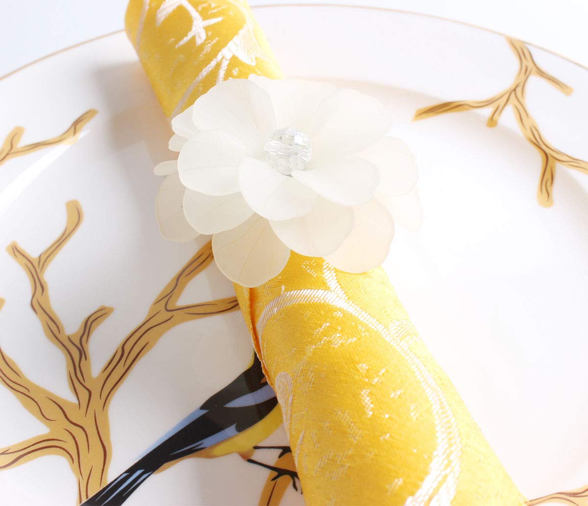 Fennco Styles Unique Translucent Petals Acrylic Flower Napkin Rings - Set of 4 (White)