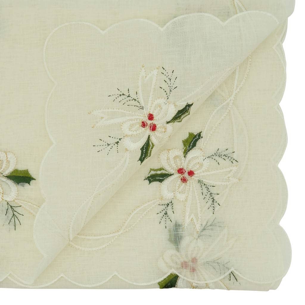 Embroidered Holly & Ribbon Design Holiday Placemats