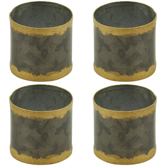 Ronds de serviette galvanisés à bordure dorée style ferme