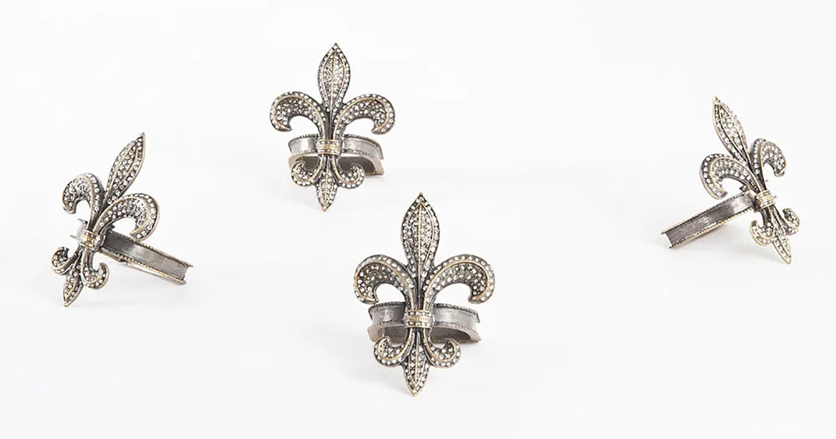 Bejeweled Fleur De Lis Metal Napkin Rings