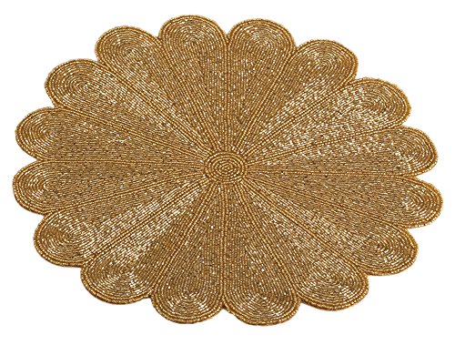 Flower Design Handmade Beaded 15-inch Round Placemat