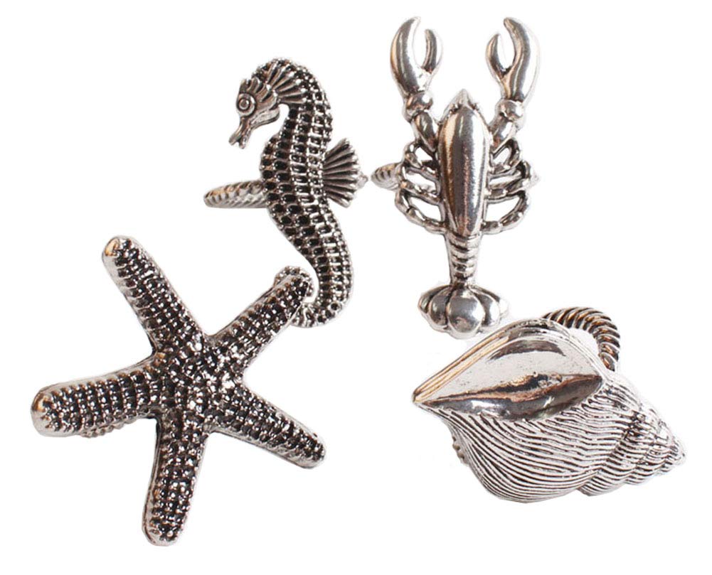 fenncostyles.com Decorative Coastal Sea Creatures Design Napkin Rings - Set of 4 (Sea Creatures)
