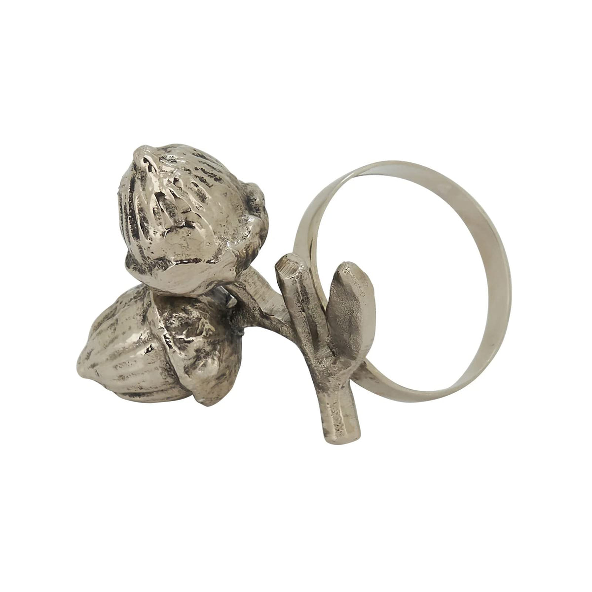 Fennco Styles Harvest Acorn Brass Napkin Rings, Set of 4 - Silver Metal Napkin Holders for Holiday, Home Décor, Dining Room, Banquets, Family Gatherings and Special Occasions