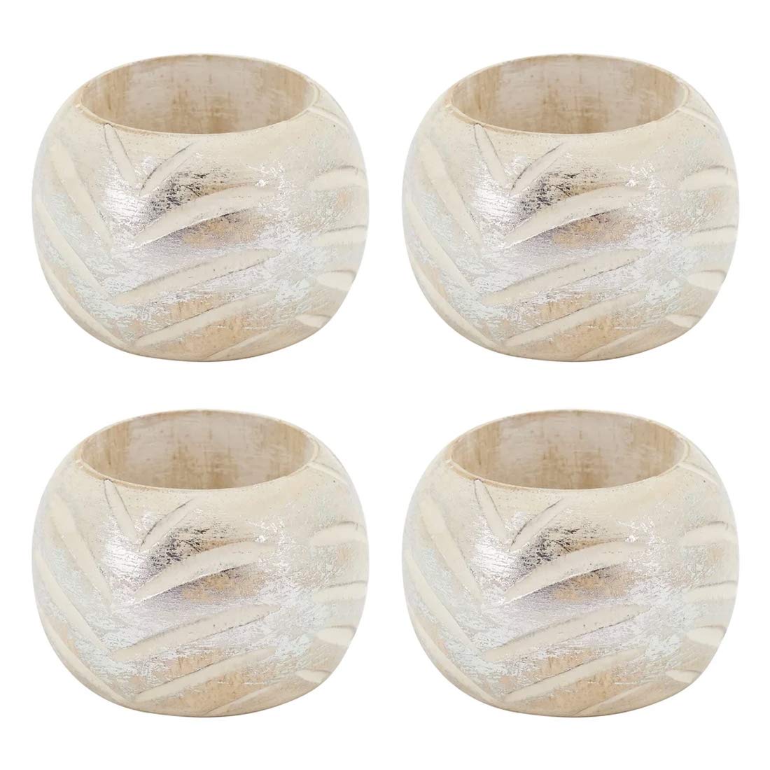 Distressed Foil Print Design Wood Napkin Rings