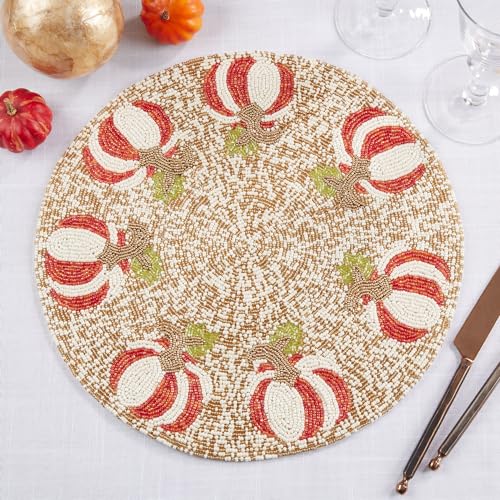 Hand Beaded Pumpkin Holiday Placemat 14" Round