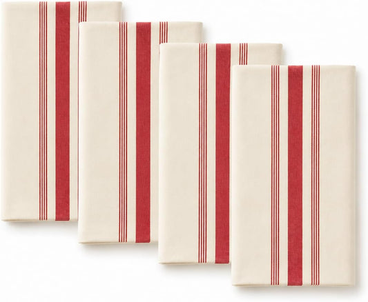 Serviettes en coton à rayures rouges