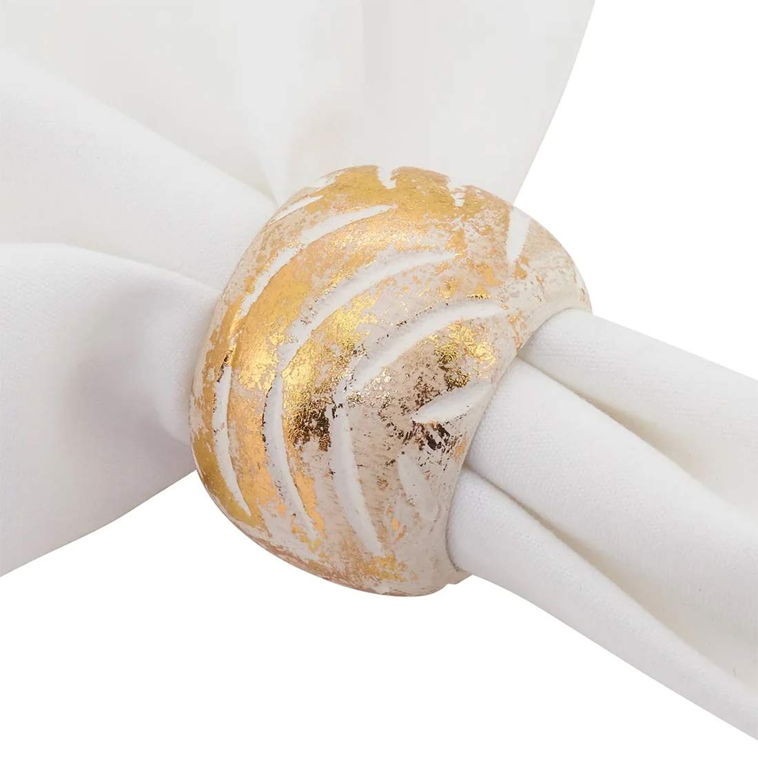 Distressed Foil Print Design Wood Napkin Rings