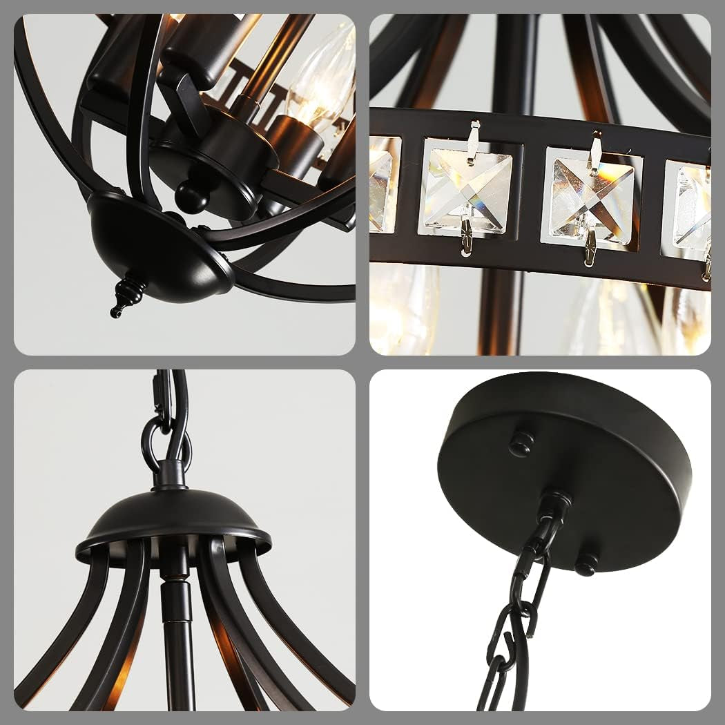 4-Light Black and Crystal Chandelier