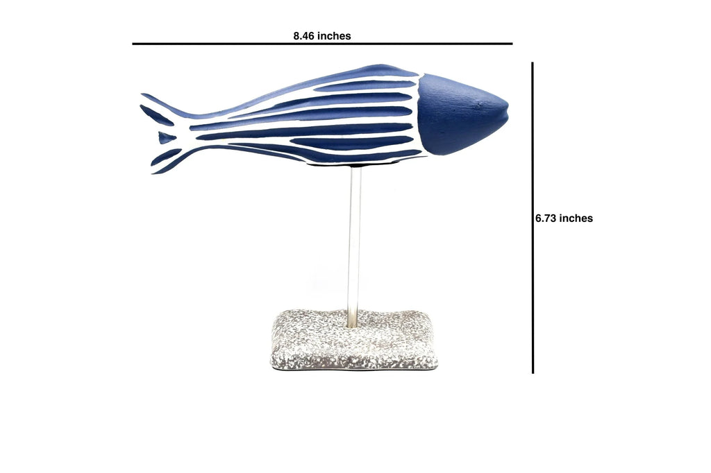 Coastal Drift Mini Porcelain Fish Sculpture on Metal Stand