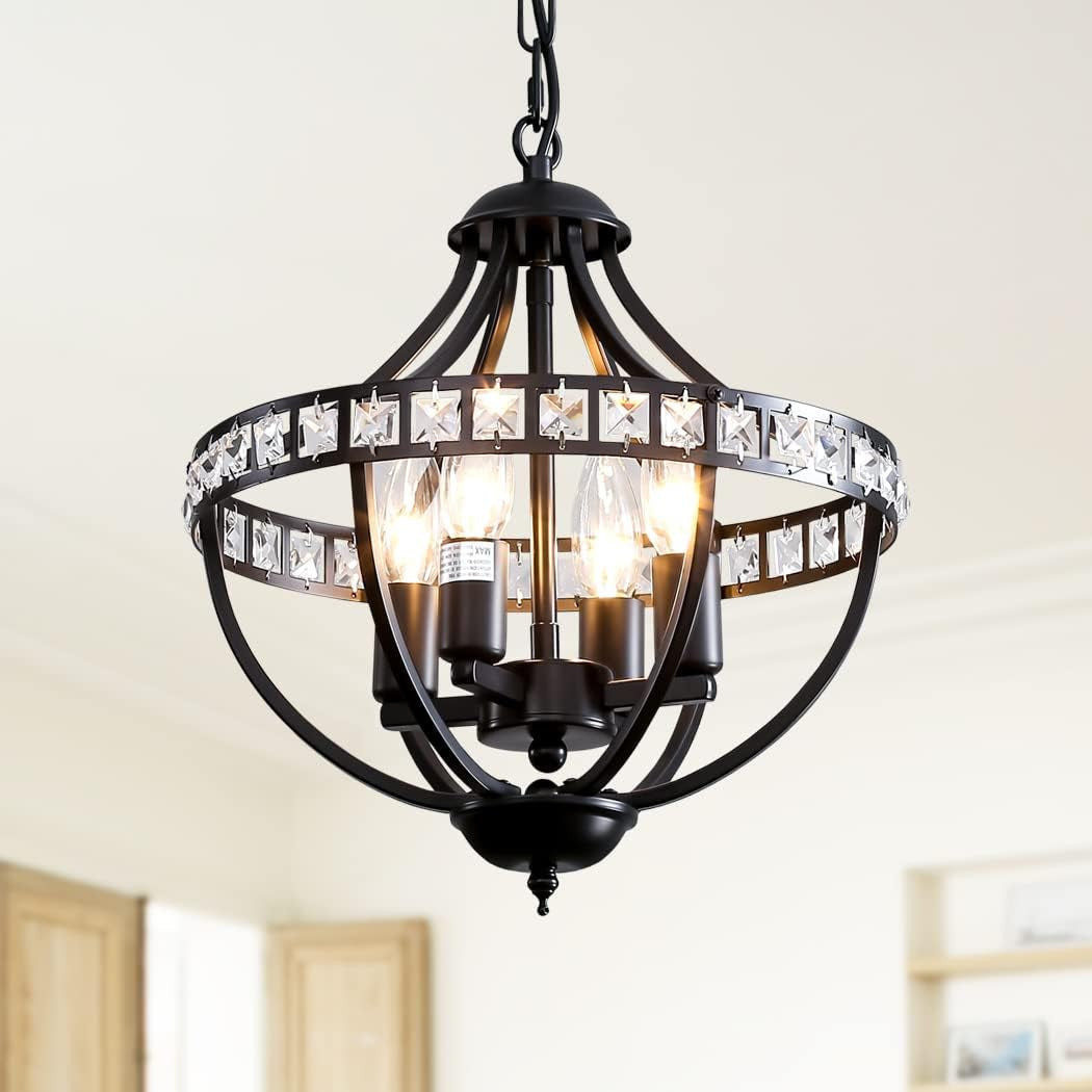 4-Light Black and Crystal Chandelier