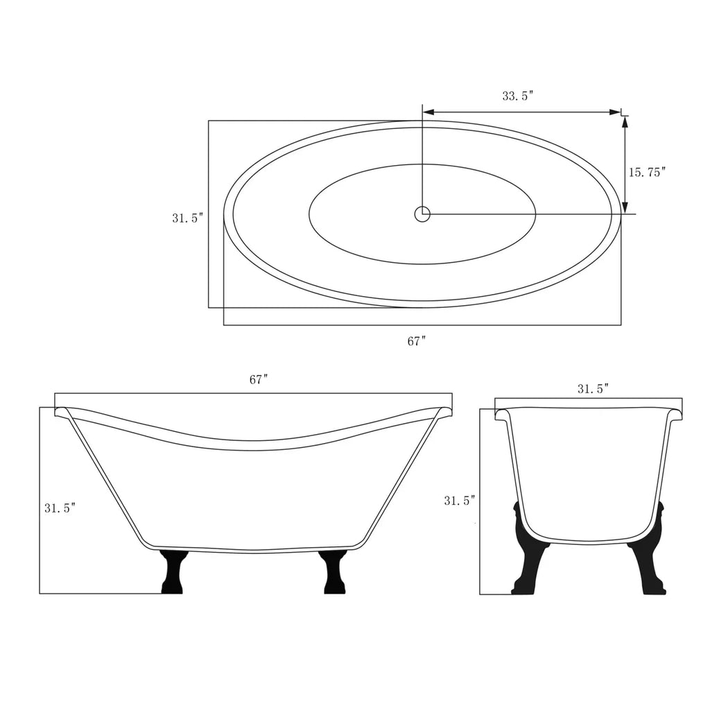 Modern Luxury Oval Freestanding Clawfoot Soaking Tub – Eco-Friendly Acrylic Design
