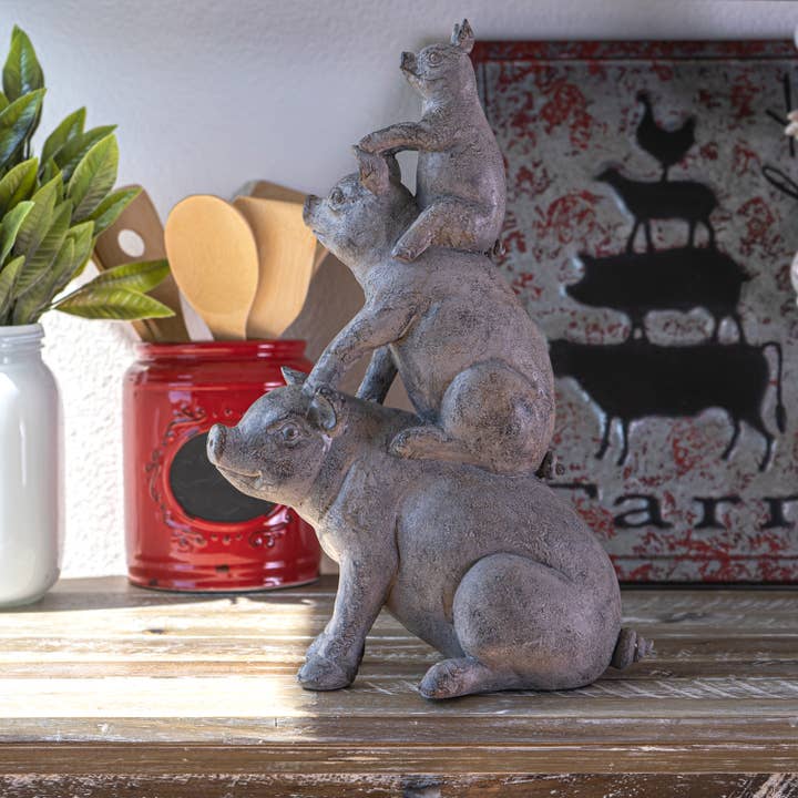 Stacked Farm House Pigs Figurine Pacific Trading 24.1 x 12.1 x 36.2 cm