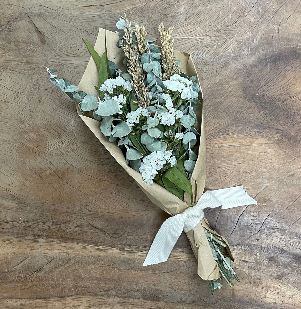 Petite Floral and Eucalyptus 12" Bouquet: White Floral