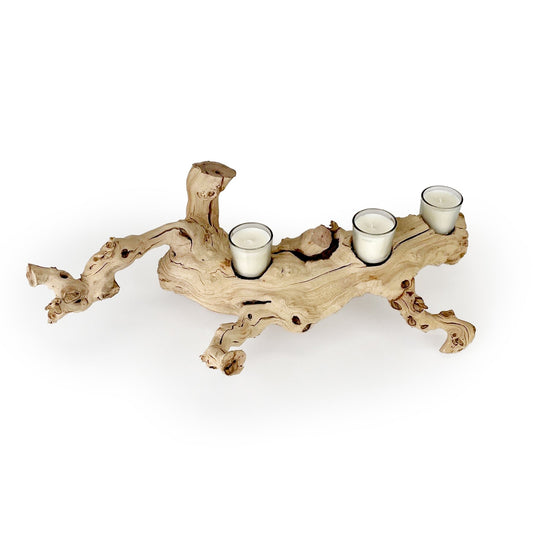 Centre de table bougie votive en bois de vigne