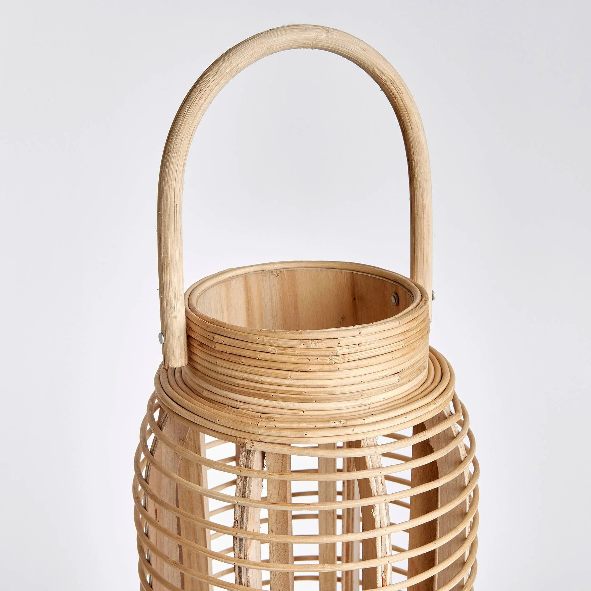 Coastal Haven Tall Rattan Lantern — Natural Finish
