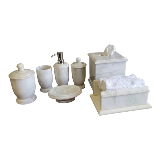 7 Piece Bathroom Set of White Marble