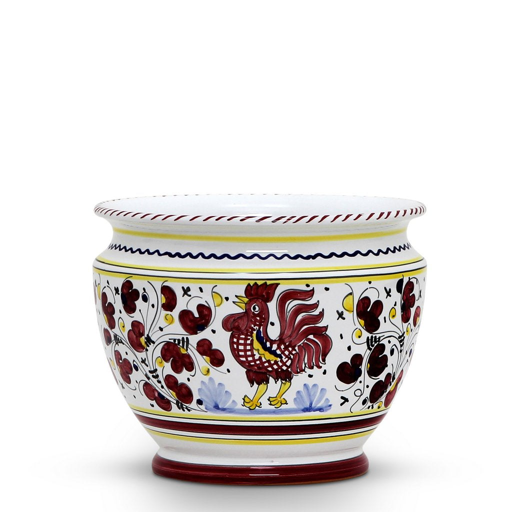 ORVIETO RED ROOSTER: Luxury Cachepot Planter Small