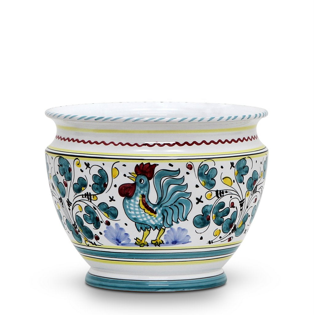 ORVIETO GREEN ROOSTER: Luxury Cachepot Planter Small