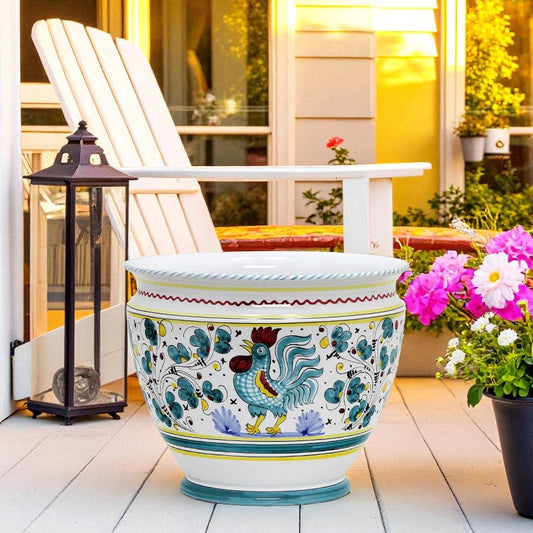 ORVIETO GREEN ROOSTER: Luxury Cachepot Planter Large