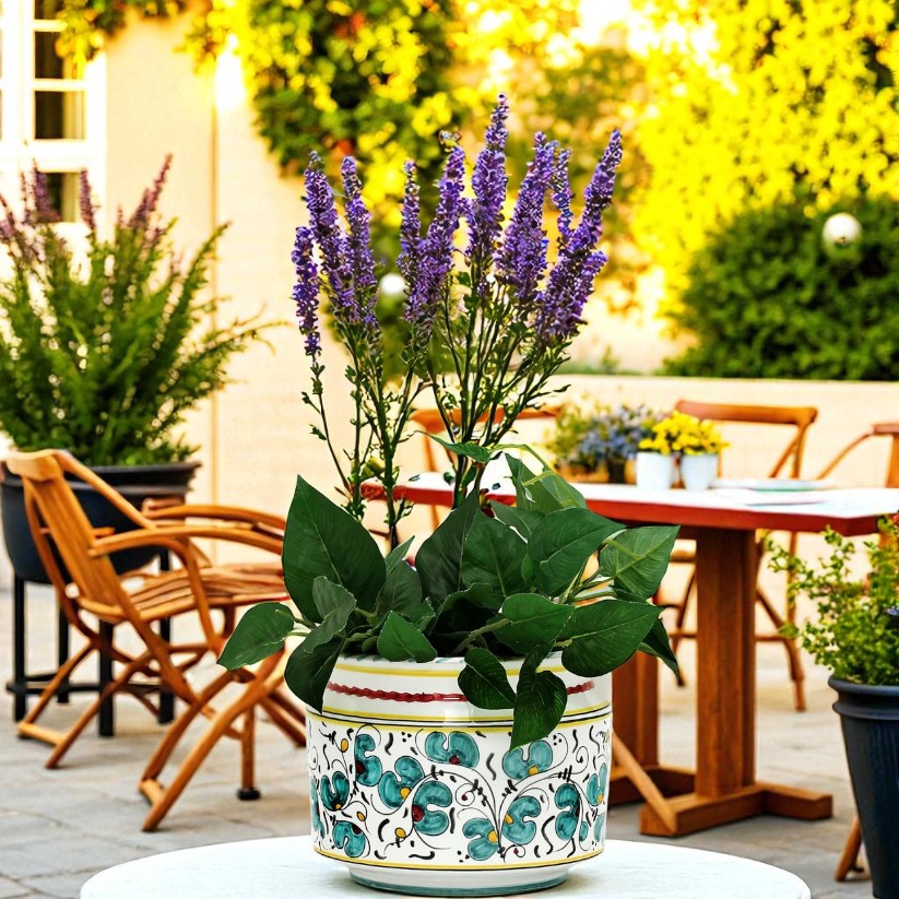 ORVIETO GREEN ROOSTER: Cylindrical Cover Pot - Cachepot Planter (Small)