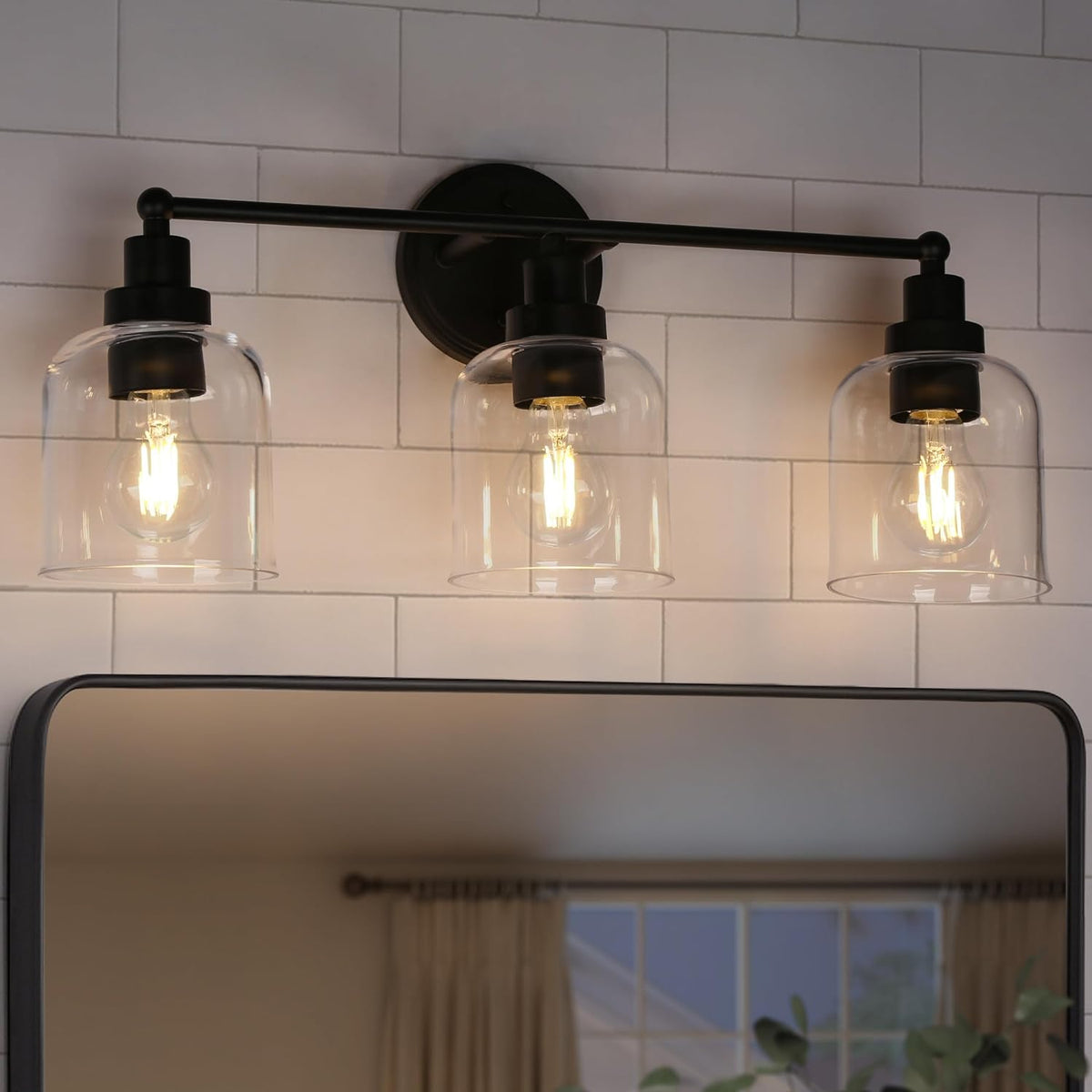 3-Light Black Vanity Light with Clear Glass Shade