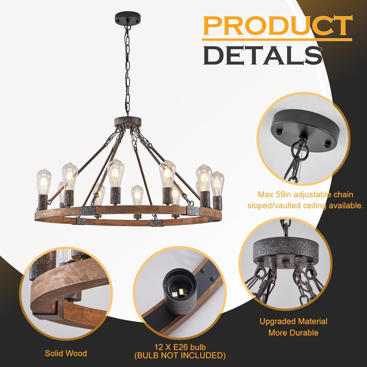 31" Farmhouse Wagon Wheel Chandelier