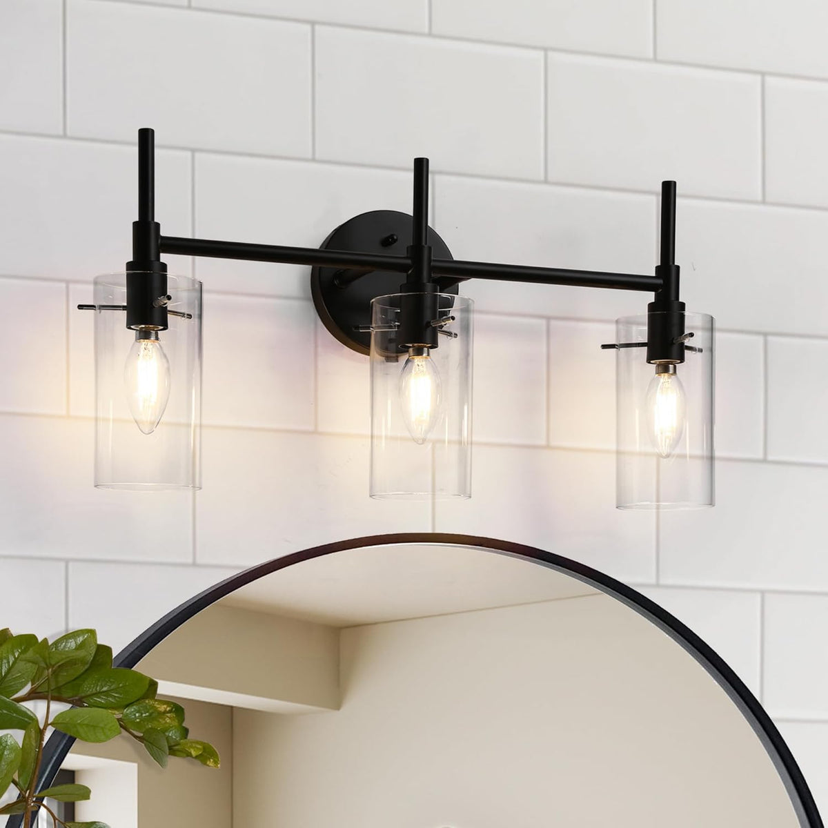 3-Light Black Vanity Light with Clear Glass Shade
