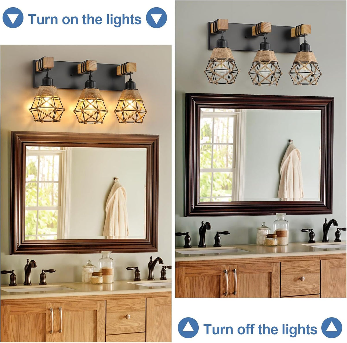 Rustic Rattan Style Wood Bathroom Vanity Wall Sconce