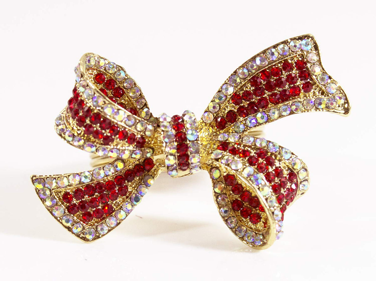 Fennco Styles Stunning Crystal Bowknot Gold-Plated Napkin Rings Wedding Holiday Table Decoration - Set of 4